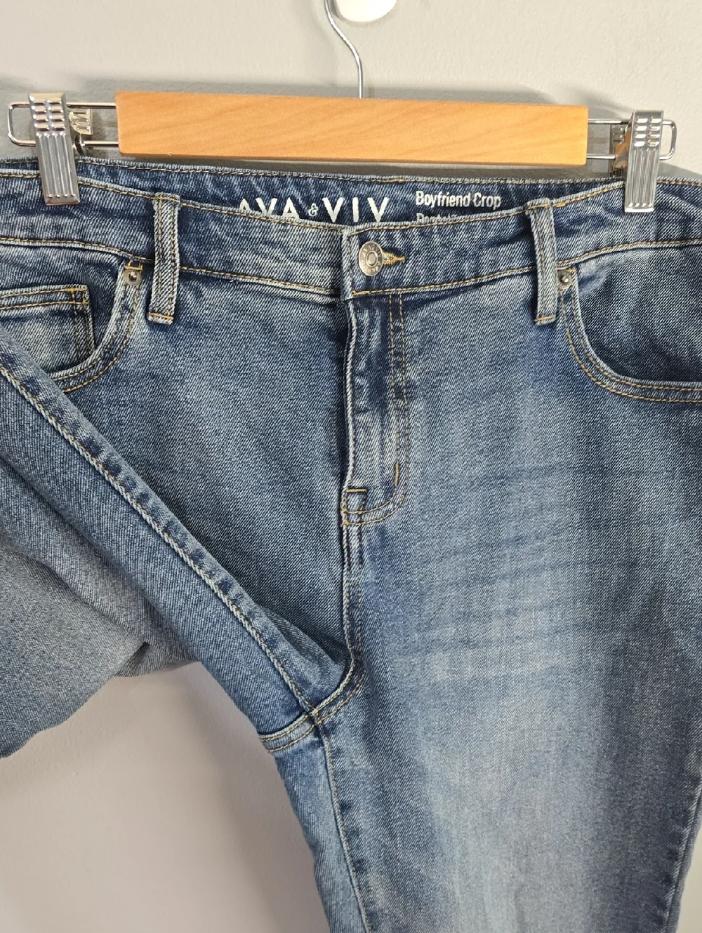 Ava & Viv Jeans Women's Size 14 Wide 14W Blue Boyfriend Crop Denim Jean